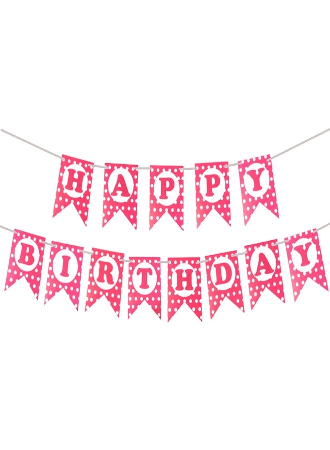 HK Balloons HK Balloon Birthday Decoration Banner For Women's Girl's Pink Happy Birthday Polka Dot Banner For Bunting Flag Decoration Item - Image 1